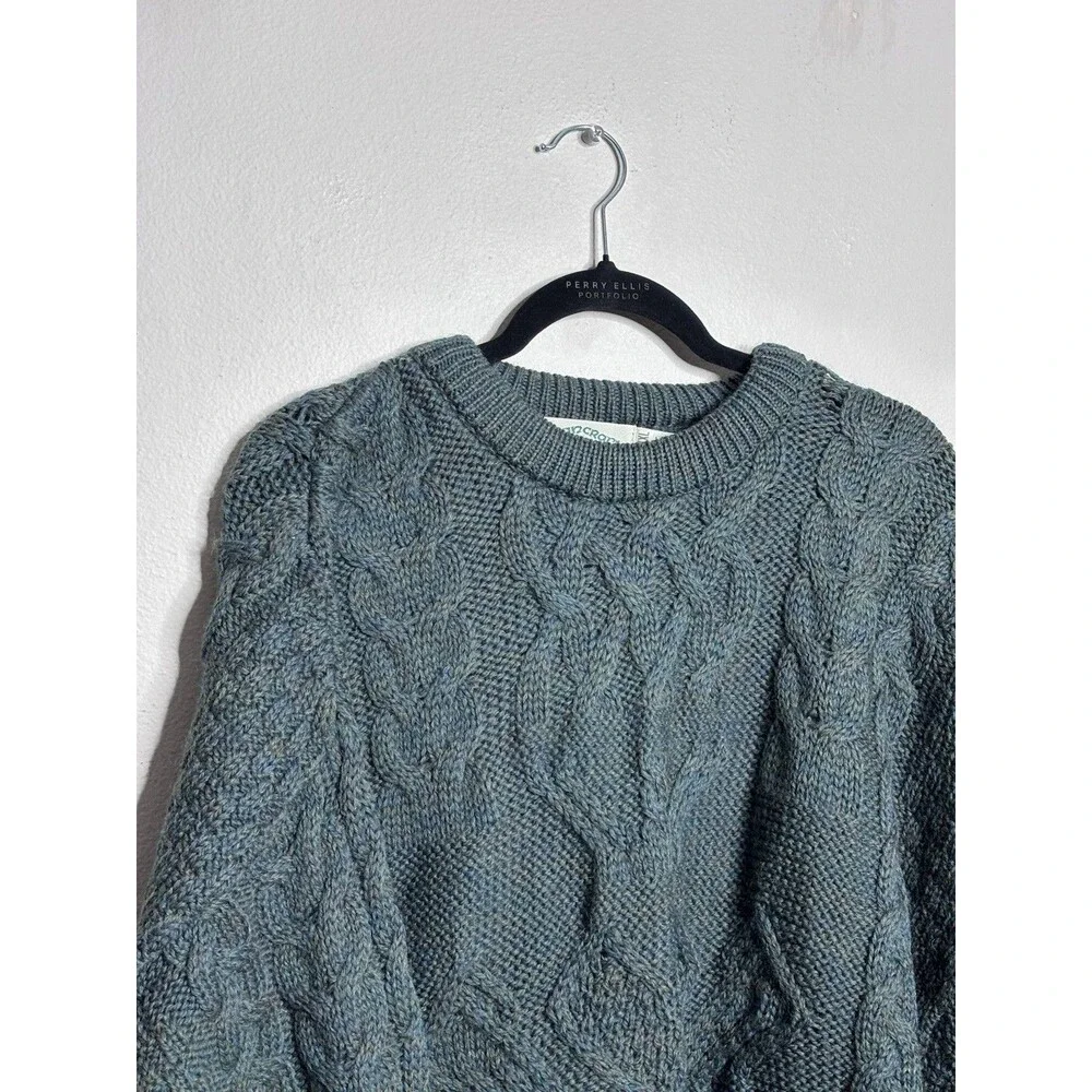 Aran Crafts Sweater Mens XXL Green Wool Cable Knit Crewneck Ireland Heavyweight